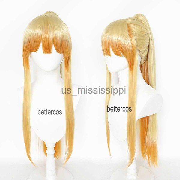 

cosplay wigs demon slayer kimetsu no yaiba agatsuma zenitsu short blonde ombre and long ponytail heat resistant cosplay wig cap x0630, Black