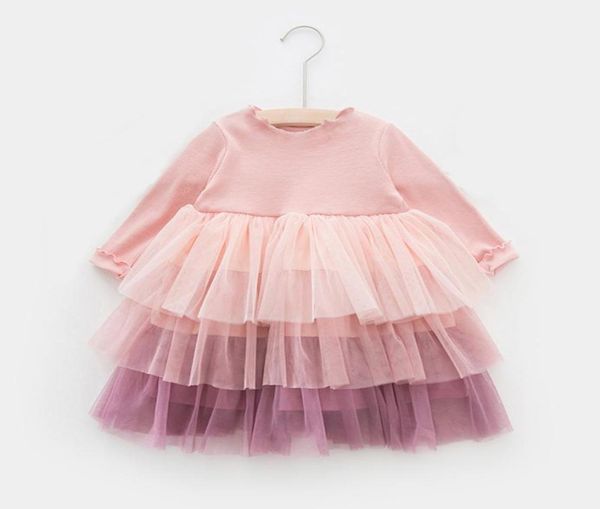 

long sleeve baby rainbow dress online shopping autumn spring 2021 little girls knee length tulle patchwork dresses 190824015942268, Red;yellow