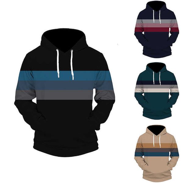 

hooded men's sweater spring loose striped outdoor printed 3d hoodie, Black