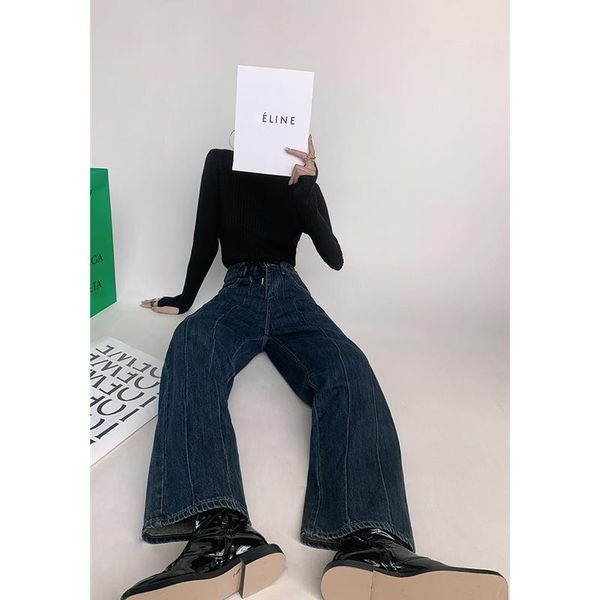 

dresses dark blue vintage high waist women jeans korean fashion streetwear wide leg jean female denim trouser straight baggy denim pants, White;black