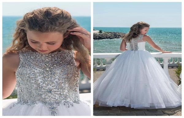 

2022 bling beaded crystal flower girls dresses for teens tulle floor length beach girl pageant party gowns tulle skirt formal kids3475261, White;blue