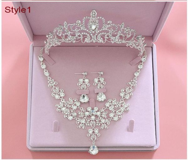

fashion crystal bridal jewelry sets wedding crown earrings necklace wedding hair accessories women prom bride tiara crowns5628096, White