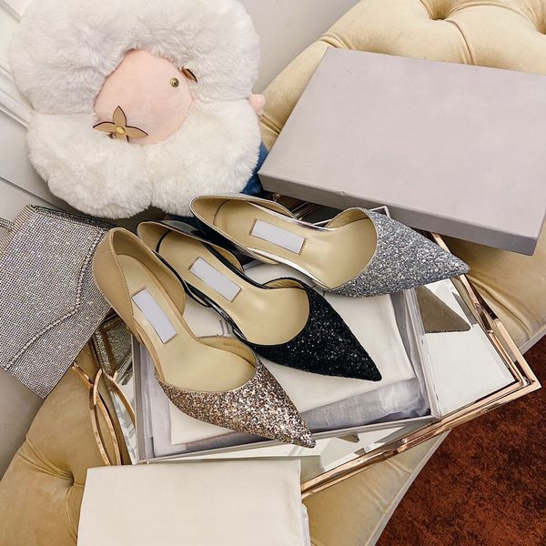 

designer shoes high heels women's sandals patent leather splicing party wedding crushed diamond biling pointed toe package head shoes