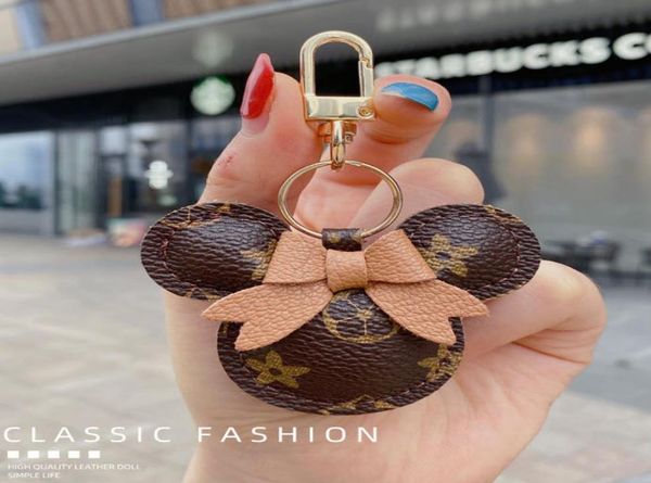 

mouse design car keychain flower bag pendant charm jewelry keyring holder for women men gift fashion pu leather animal key chain a9841333, Blue
