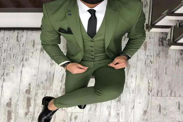 

olive green mens suits for groom wedding tuxedos notched lapel slim fit formal blazer man prom 3piece jacket pants vest man t1202737, Black;gray