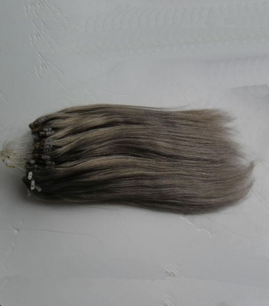 

7a micro loop brazilian extensions 100gpack 10quot24quot silver grey remy loop micro ring hair silky straight 100 human hai7077638, Black