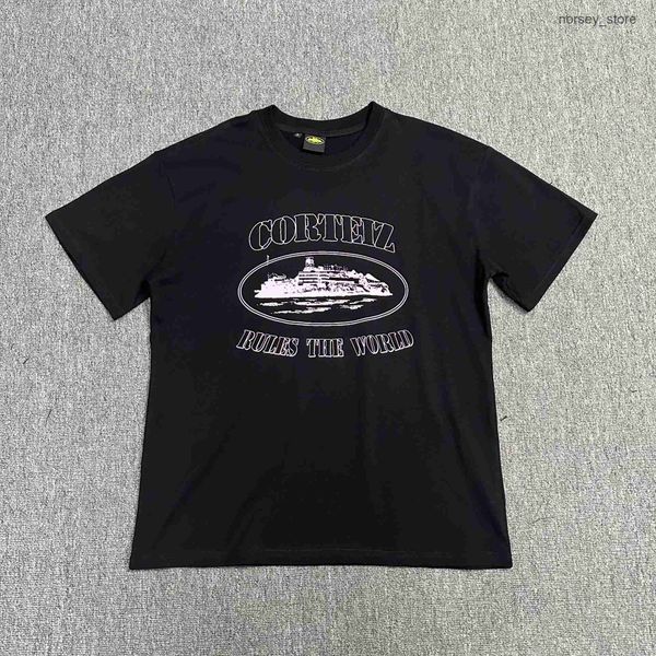 

23 year new cortez demon island t-shirt short sleeve letter print high weight double yarn fashion cargo 4 a27q, White;black