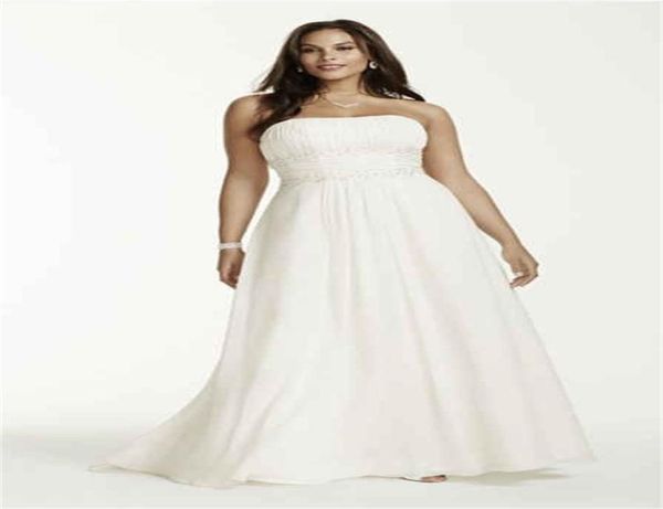 

plus size beach wedding dresses 2019 new custom made court train sleeveless strapless pleats empire waist elegant chiffon bridal g9081161, White