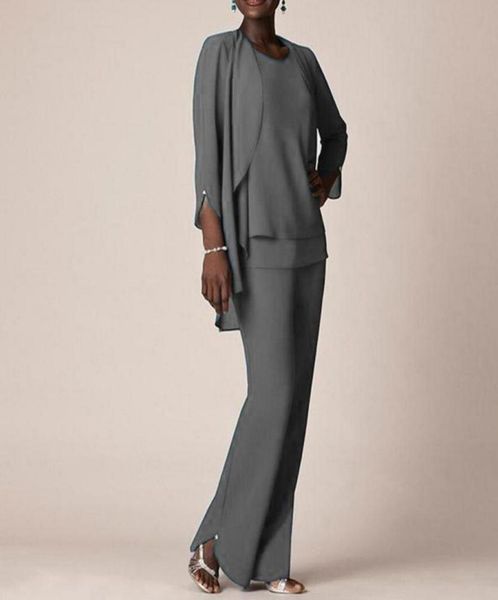 

plus size grey chiffon mother pant suits with jacket long sleeves mother of the bride dresses ankle length mother suits for weddin5943983, Black;red