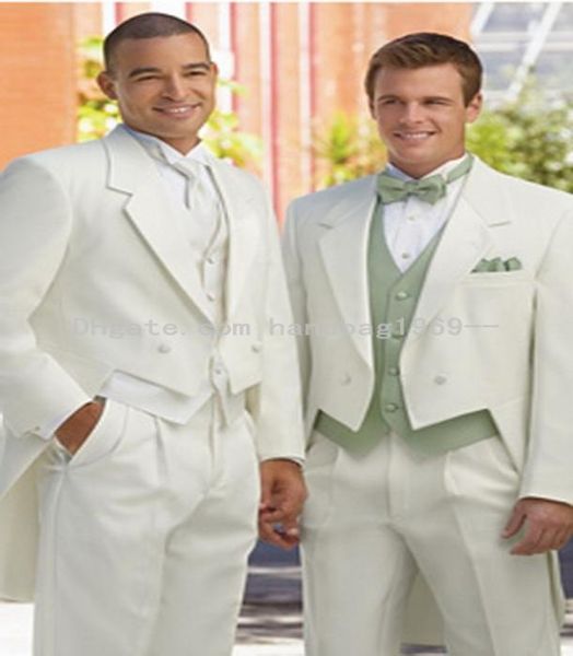 

new style doublebreasted ivory tailcoat groom tuxedos notch lapel man groomsmen mens wedding suits jacketpantsvesttie a4484423, Black;gray