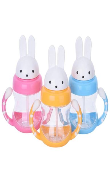 

240ml cute rabbite baby feeding cup with a straw bpa children learn feeding drinking handle kids water bottles training cup2639328