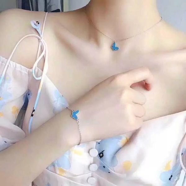 

925 silver sweet butterfly pendant necklace 18k gold fashion classic 4/four leaf clover butterfly bracelet earrings necklaces jewelry set fo