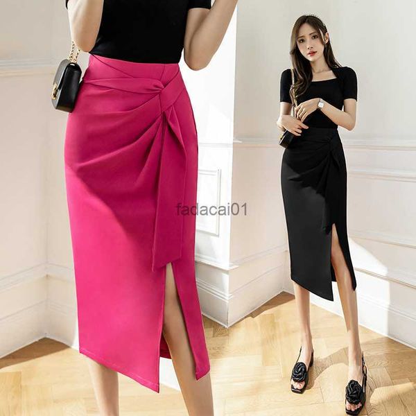 

fashion trend niche high waist strap hip skirt summer and autumn women's new black rose red midi irregular slit skirt streetwear l23062