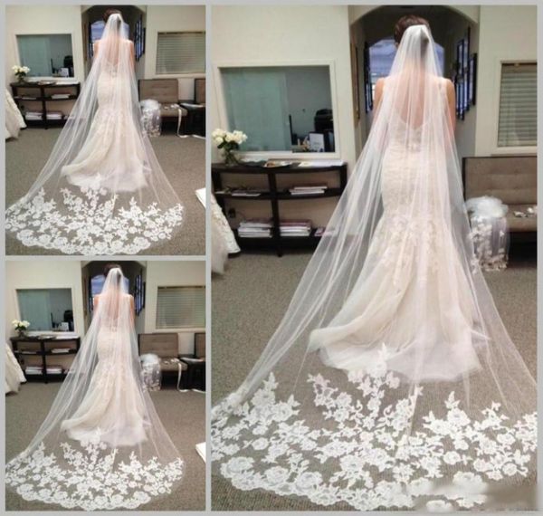 

gorgeous long bridal veils with lace appliqued edge one layer chapel length wedding accessories veisl7587723, Black