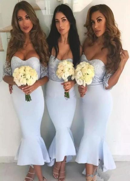 

2019 vintage off shoulder bridesmaid dresses for wedding lace mermaid formal party gowns high low maid of honor dresses5805600, White;pink