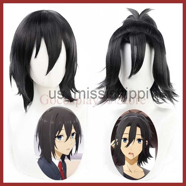 

cosplay wigs horimiya miyamura izumi cosplay wig horisan and miyamurakun black short straight ponytail synthetic hair role play x0630