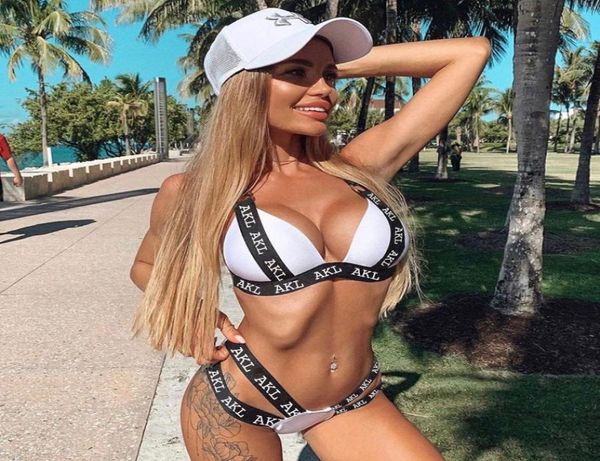 

2021 bikini set letter print swimsuit female push up bandage black swimwear women biquini swimming bathing suit bather2417412