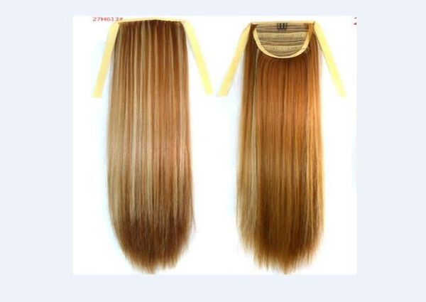 

109 synthetic ponytail long straight hair 16quot22quot clip ponytail hair extension blonde brown ombre hair tail with drawstr7304021, Black