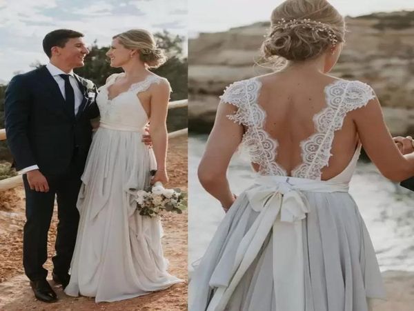 

boho beach wedding dresses bridal ball gown lace straps scalloped tiered skirt chiffon backless custom made party gowns plus size 8731684, White