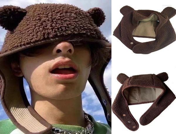 

hats y2k women polar fleece ear caps autumn winter bomber hat cute bear warm soft earmuff funny beanie skullies travel ski 5448449, Yellow