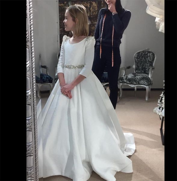 

2020 new cute flower girl dresses with bow beaded crystal lace up applique ball gown first communion dress for girls customized3536198, White;blue