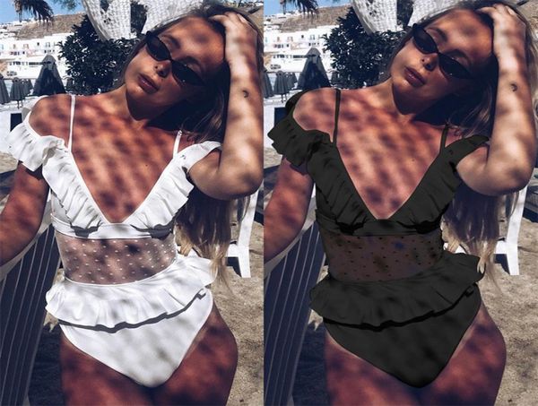 

onepiece swimsuit triangle bikini vneck ruffled mesh lace ladies swimsuit in stock whole 7592744, White