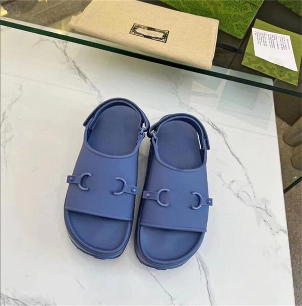 

horsebit flatform sandals luxury designer thick bottom scuffs beach summer slide anti slides dark blue non slip rubber sole slippers flip fl, Black