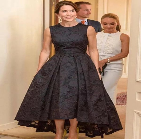 

2022 elegant lace high low evening occasion dresses a line sleeveless jewel neck formal party cocktail gowns mother of bride groom7036901, Black;red