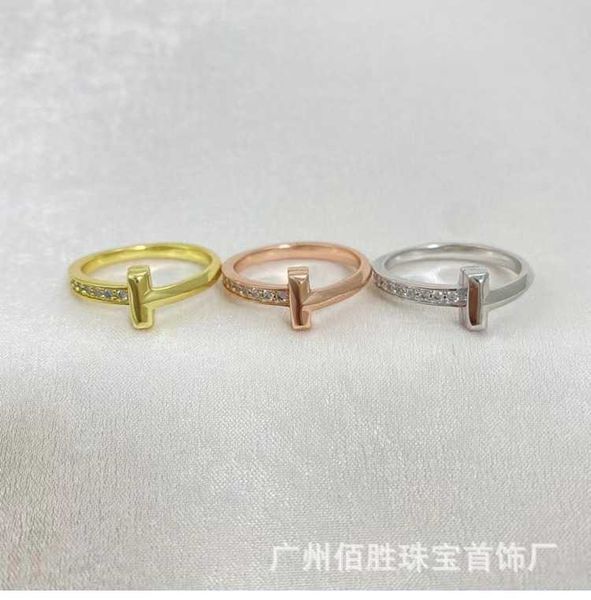 

high version tiffay s925 sterling silver t1 ring 18k rose gold fashion versatile couple half diamond light luxury simple