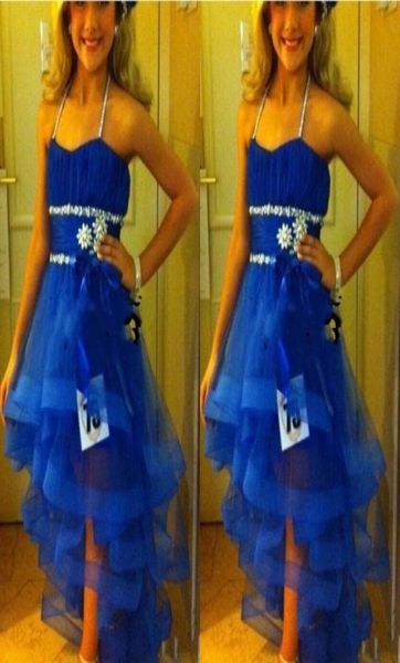 

halter girls pageant gowns sequins beads tiered royal blue flower girl dress for teens tulle sash kids formal wear girls wedding p7770888, White;red