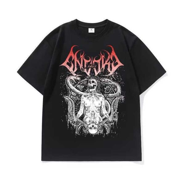 

original design of european and american high street short sleeved vintage dark high street explosion street print hiphop american t-shirt f, White;black