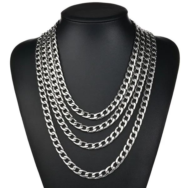 

cuban link chain stainless steel chains rap hip hop jewelry fashion jewelry for women mens necklace long chains, Silver