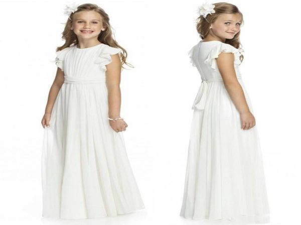 

2020 ivory chiffon long floor length flower girls dresses for weddings a line short sleeve custom made first communion gowns2991066, White;blue