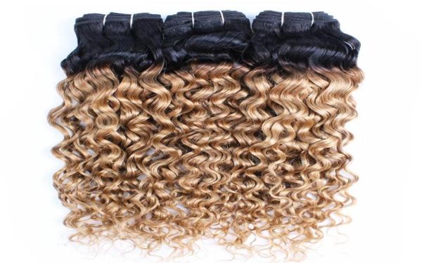 

t1b27 water wave hair bundles honey blonde with dark roots 3pcs virgin brazilian indian peruvian malaysian human extension8955079, Black