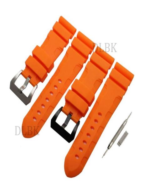 

24mm 26mm buckle 22mm men orange diving silicone rubber watch band sport bracelet strap stainless steel pin buckle for panerai l3718336, Black;brown
