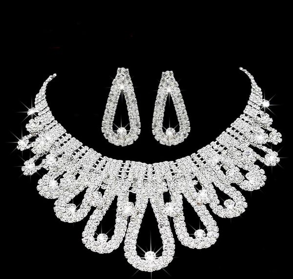 

romantic pearl designer jewelry with crystal two pieces earrings necklace rhinestone wedding bridal sets jewelry set7101322, White