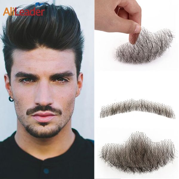 

lace wigs hair bulks fake beard hand made 100 percent real swiss lace realistic invisible remy mustache for men moustache 230629, Black;brown