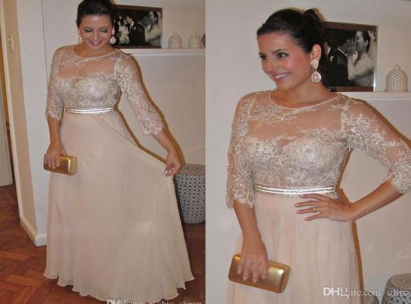 

floor length beads pearls lace 34 sleeves chiffon elegant mother of the bride dresses jewel vintage prom dresses3093425, Black;red