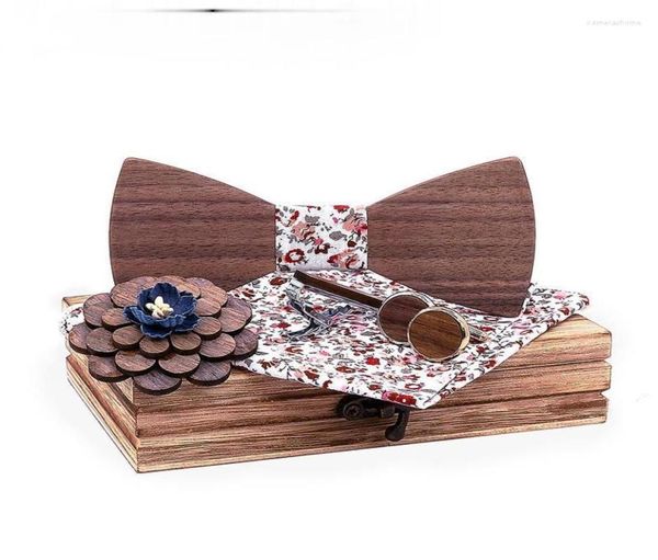 

bow ties fashion for men blue bowtie cufflinks pocket square tie set totem print cravat wood detachable collar3254252, Black;gray