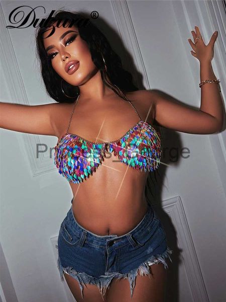 

party dresses dulzura 2022 summer women chain sequins y2k clothes sleeveless backless halter crop aesthetic vintage drop shipping x0629, White;black