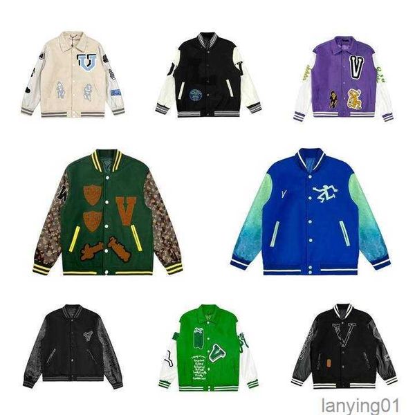 

flocking leather sleeves jackets women men uniform fashion baseball coat couples single breasted warm varsity coats designer casual patchwor, Black