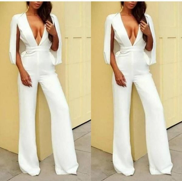 

white jumpsuits 2019 evening dresses with wrap deep v neck women formal dresses floor length prom party gowns custom made6528583, Black;red