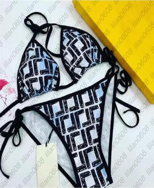 

embroidery bikini set brand letters swimwears designer metal chain ladies backless split swimsuit6634961