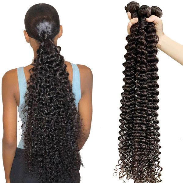 

lace wigs hair bulks nextface brazilian 22 24 26 28 inch deep curly human bundles natural color wave thick weaves 230629, Black;brown