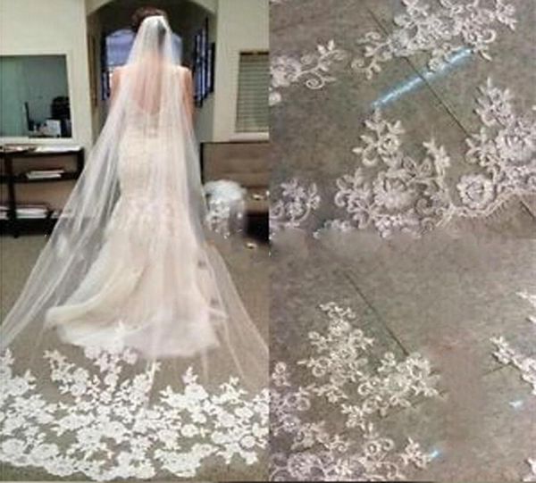 

bridal veils appliques wedding veils lace cathedral length trailing soft yarn luxury lace appliques edge bridal accessorie1131161, Black
