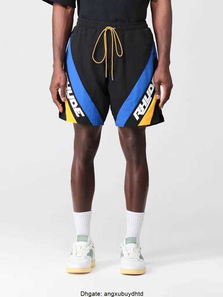 

designer clothing 2023 summer new rhude high street side contrast letter printing drawstring casual shorts men couples joggers sportswear be, White;black