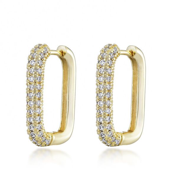 

rectangle women's hoop earrings geometric zircon elegant wedding classic jewelry boucle gold silver color, Golden;silver