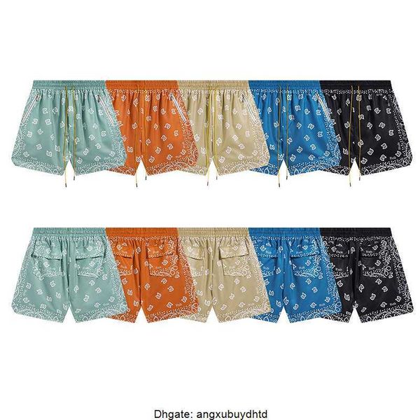 

rhude men's shorts american street fashion brand cashew flower shorts casual sports beachwear loose quarter drawstring quick drying pan, White;black