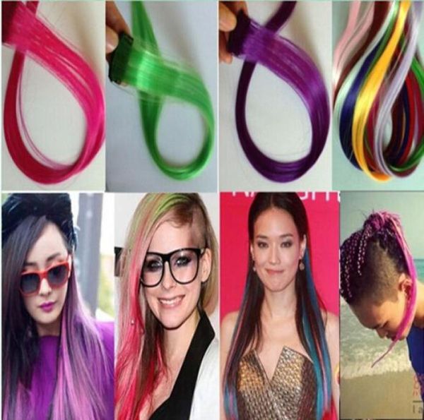 

new 20quot straight colored colorful clipin clip on in hair extension womens random color purple red 8988726, Black;brown