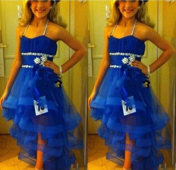 

halter girls pageant gowns sequins beads tiered royal blue flower girl dress for teens tulle sash kids formal wear girls wedding p9451448, White;red